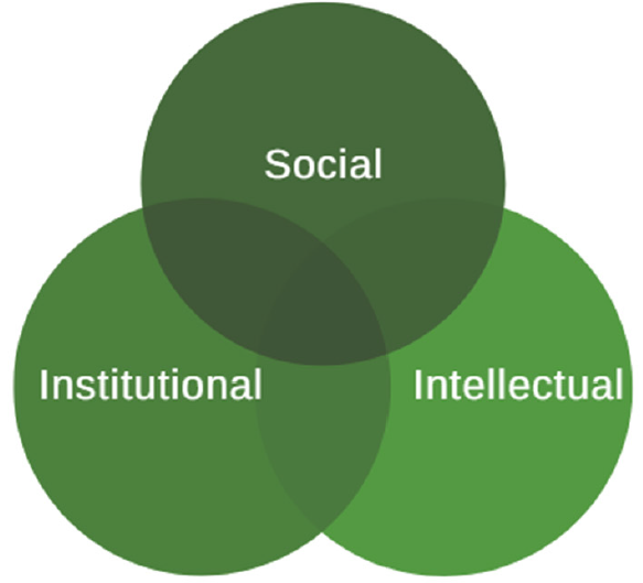 chart showing how Social, Institutional, and Intellectual engagement intertwine